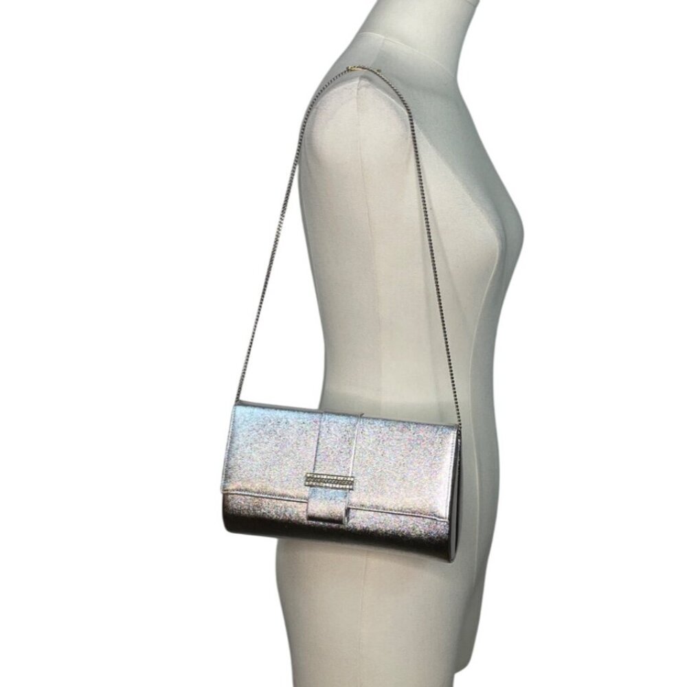 Andé Women’s Silver Rhinestone Accent & Chain Strap Evening Clutch Purse Sz S